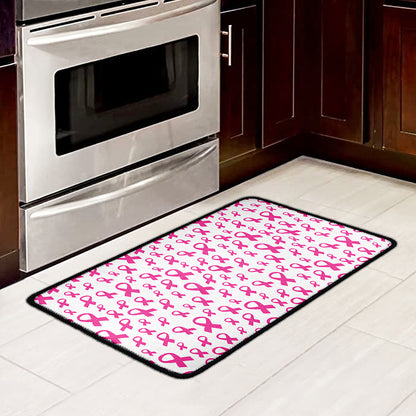 Little Breast Cancer Ribbon Print Kitchen Mat