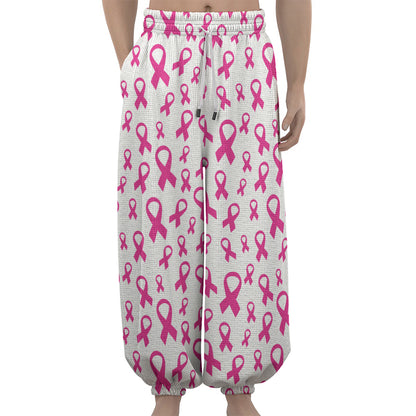 Little Breast Cancer Ribbon Print Lantern Pants