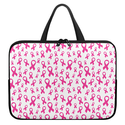 Little Breast Cancer Ribbon Print Laptop Sleeve With Handle