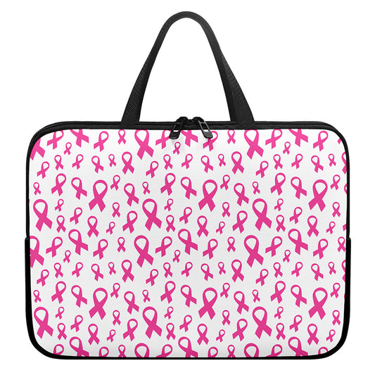 Little Breast Cancer Ribbon Print Laptop Sleeve With Handle