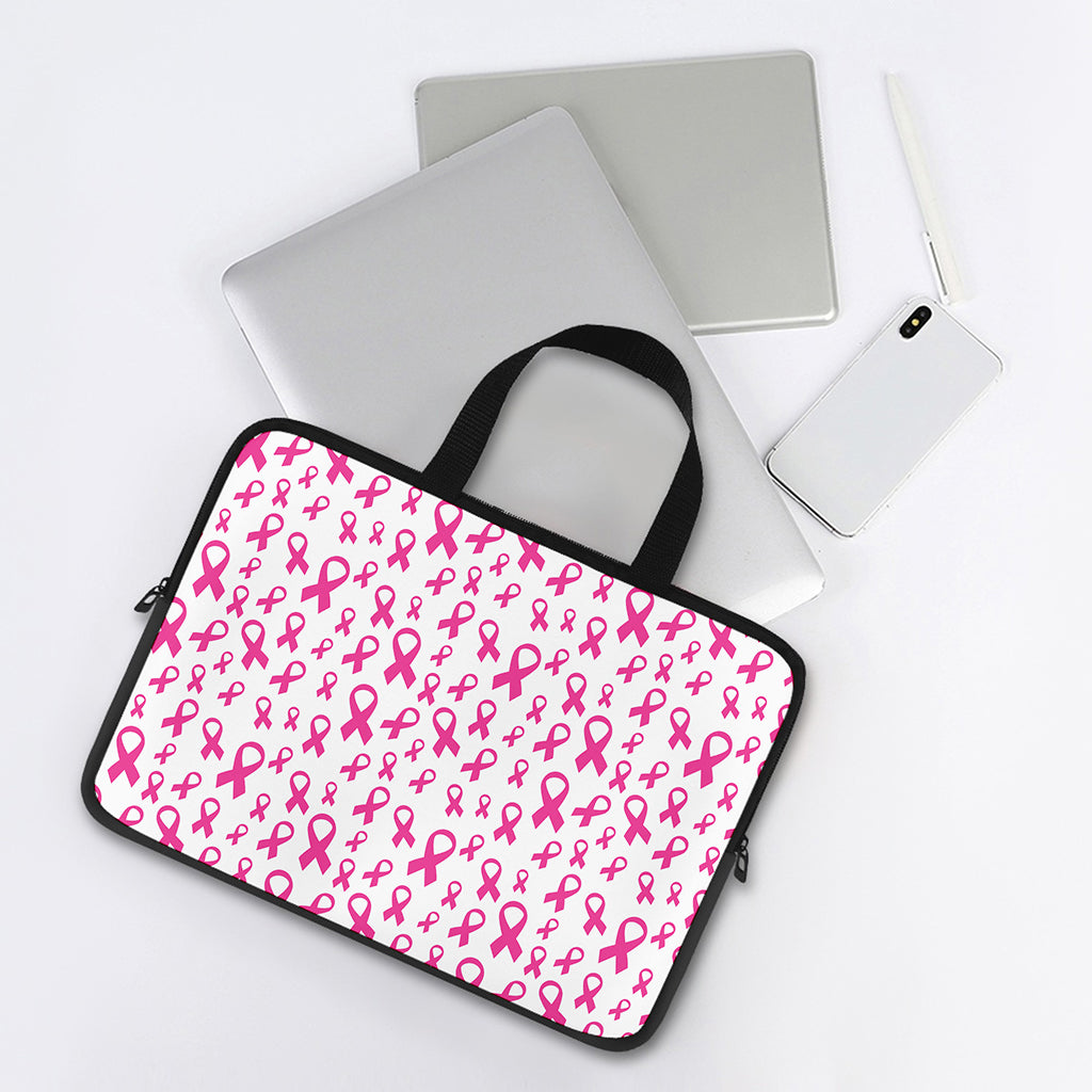 Little Breast Cancer Ribbon Print Laptop Sleeve With Handle
