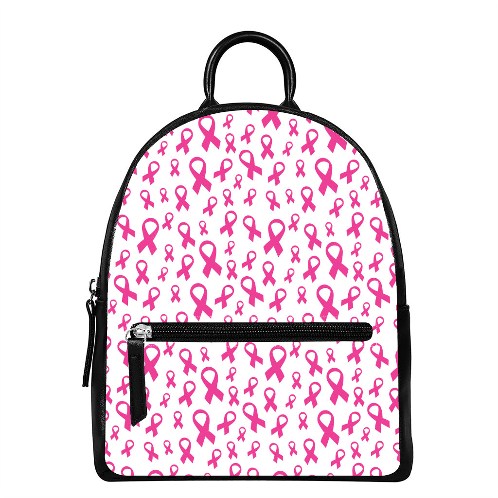 Little Breast Cancer Ribbon Print Leather Backpack