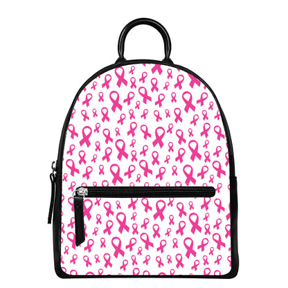 Little Breast Cancer Ribbon Print Leather Backpack