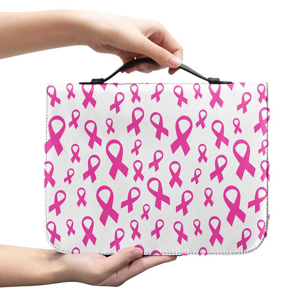 Little Breast Cancer Ribbon Print Leather Bible Cover