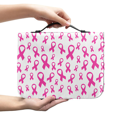 Little Breast Cancer Ribbon Print Leather Bible Cover