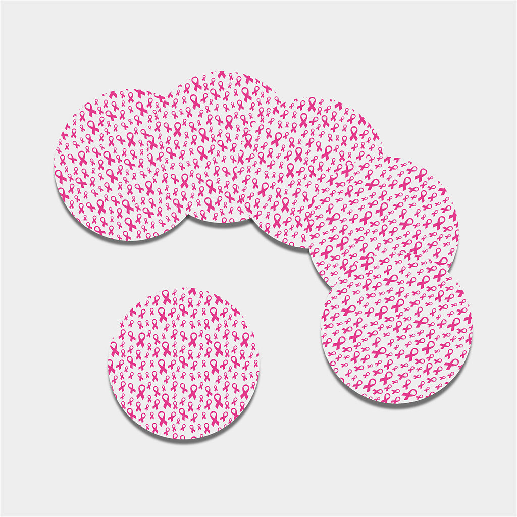 Little Breast Cancer Ribbon Print Leather Coaster Set