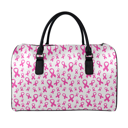 Little Breast Cancer Ribbon Print Leather Duffle Bag