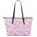 Little Breast Cancer Ribbon Print Leather Tote Bag With Zipper