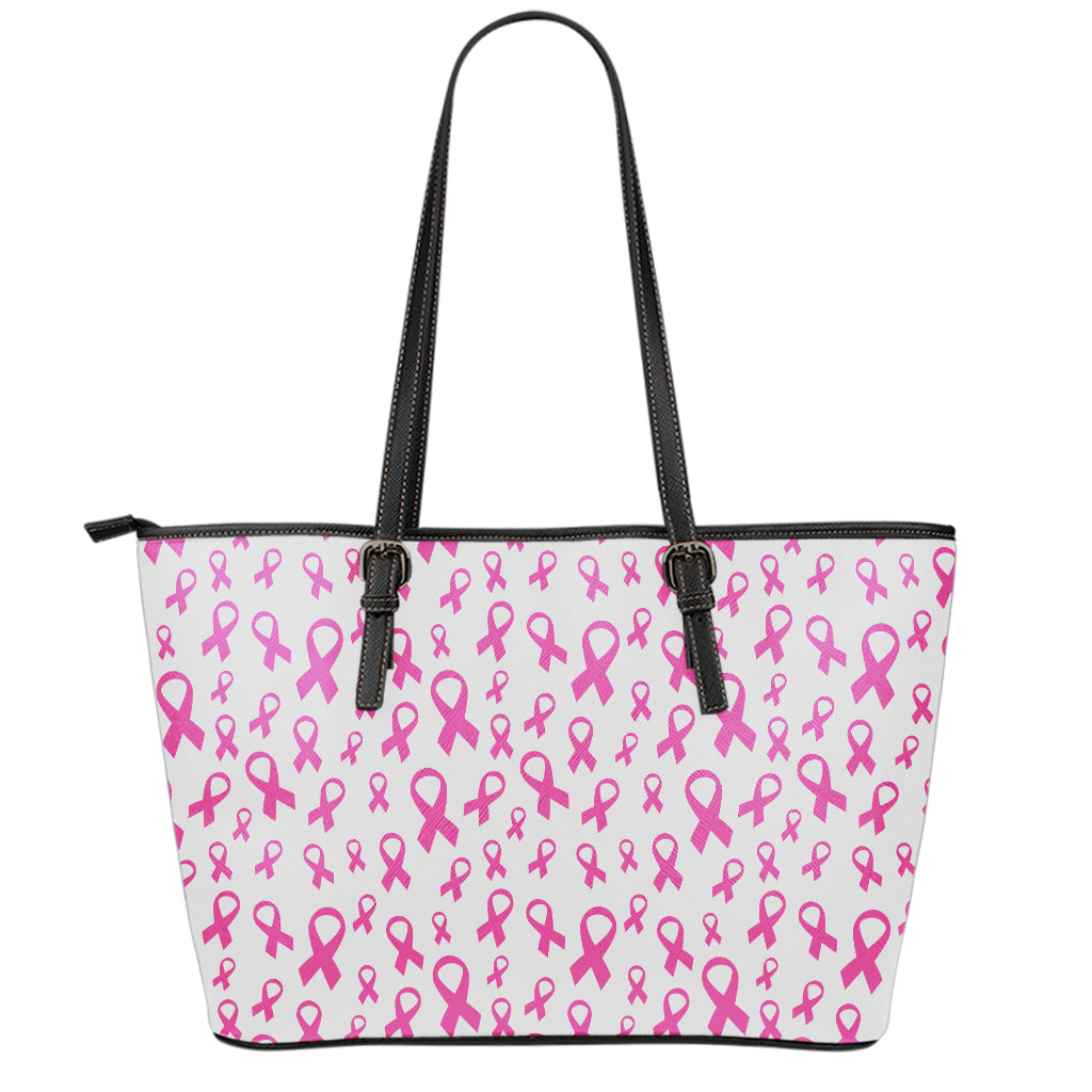 Little Breast Cancer Ribbon Print Leather Tote Bag