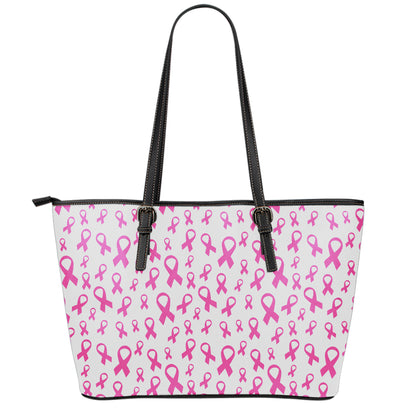 Little Breast Cancer Ribbon Print Leather Tote Bag
