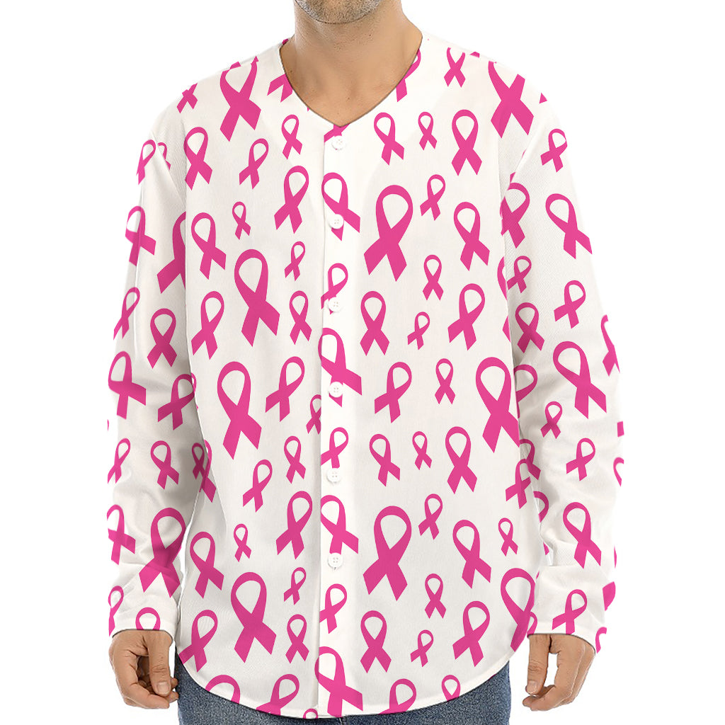 Little Breast Cancer Ribbon Print Long Sleeve Baseball Jersey