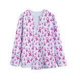 Little Breast Cancer Ribbon Print Long Sleeve Short Coat