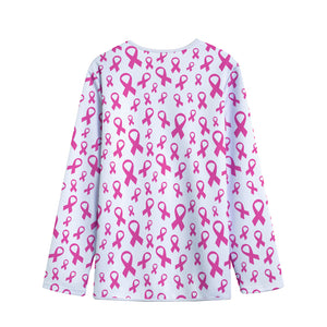 Little Breast Cancer Ribbon Print Long Sleeve Short Coat