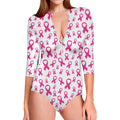 Little Breast Cancer Ribbon Print Long Sleeve Swimsuit