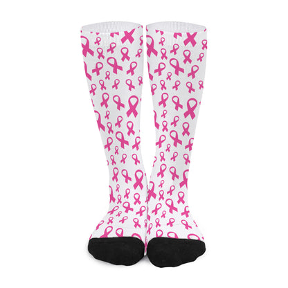 Little Breast Cancer Ribbon Print Long Socks
