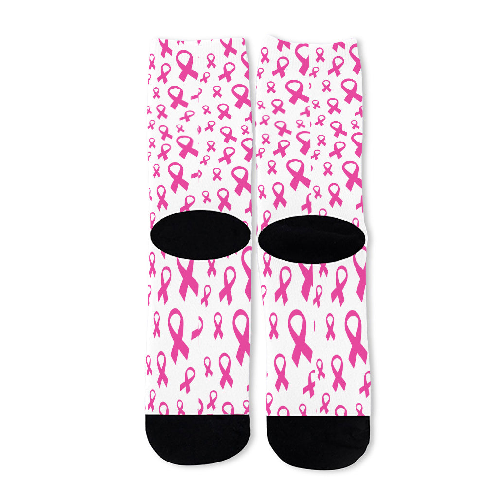 Little Breast Cancer Ribbon Print Long Socks