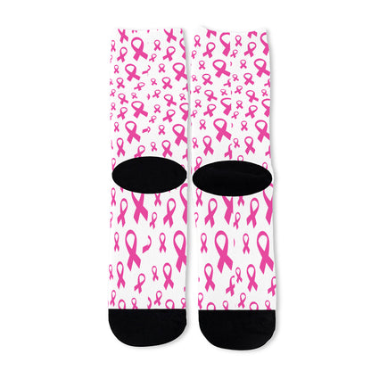 Little Breast Cancer Ribbon Print Long Socks