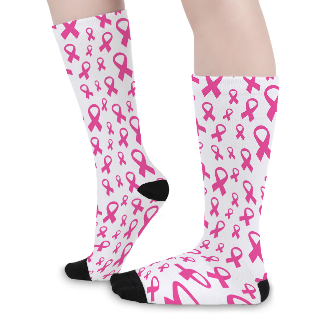 Little Breast Cancer Ribbon Print Long Socks