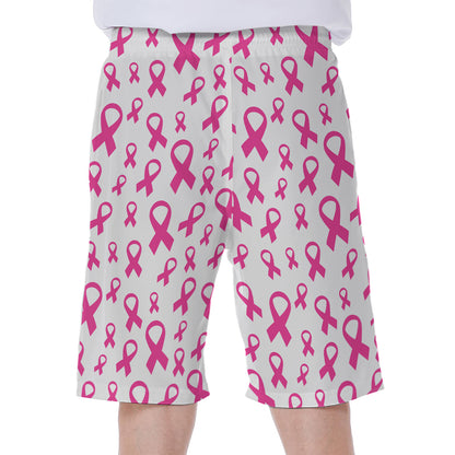 Little Breast Cancer Ribbon Print Men's Beach Shorts