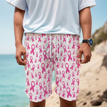 Little Breast Cancer Ribbon Print Men's Cargo Shorts