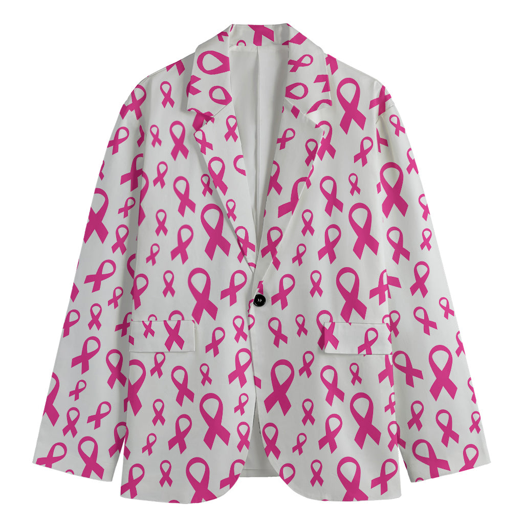 Little Breast Cancer Ribbon Print Men's Cotton Blazer