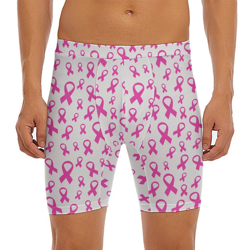Little Breast Cancer Ribbon Print Men's Long Boxer Briefs