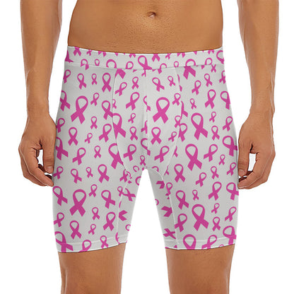 Little Breast Cancer Ribbon Print Men's Long Boxer Briefs
