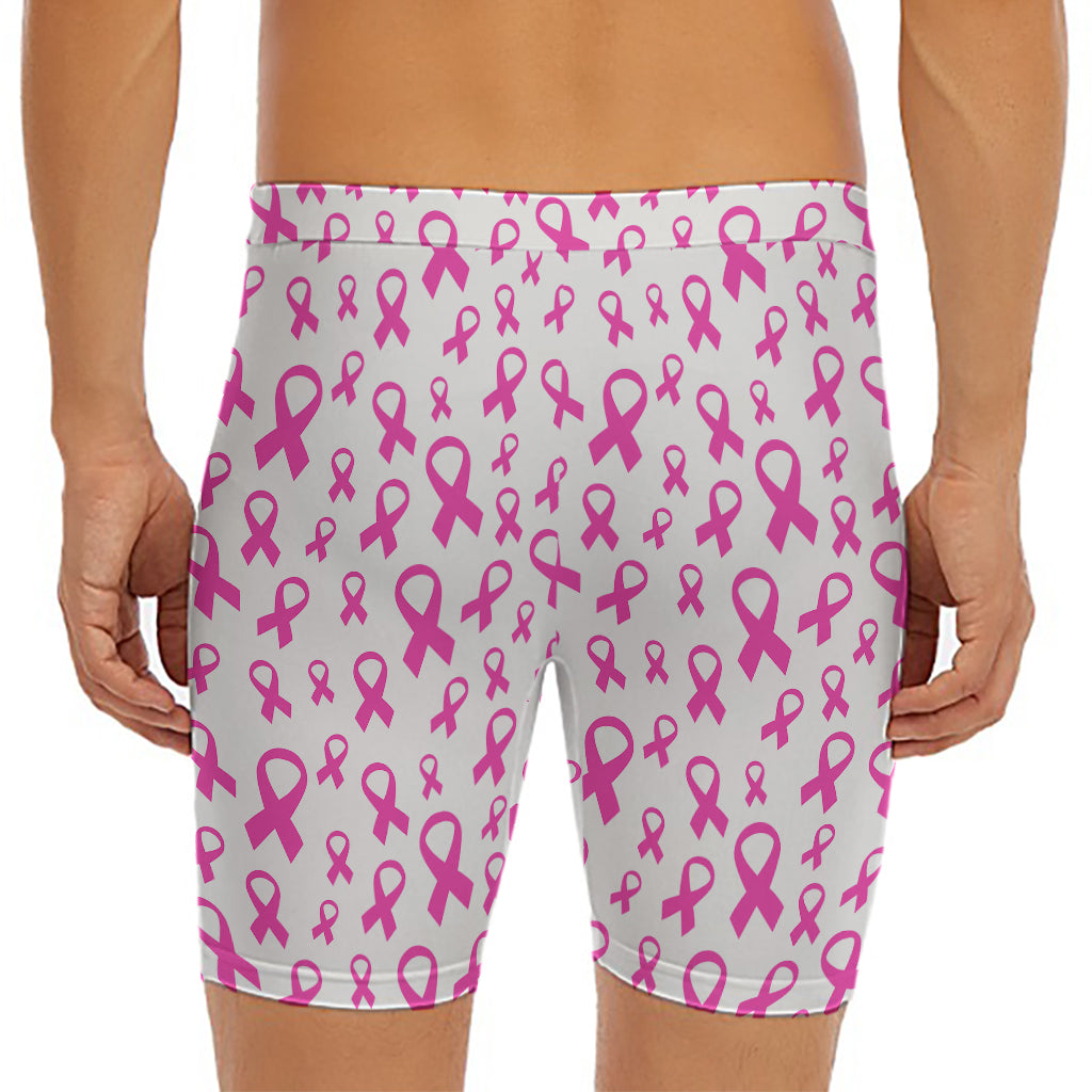 Little Breast Cancer Ribbon Print Men's Long Boxer Briefs