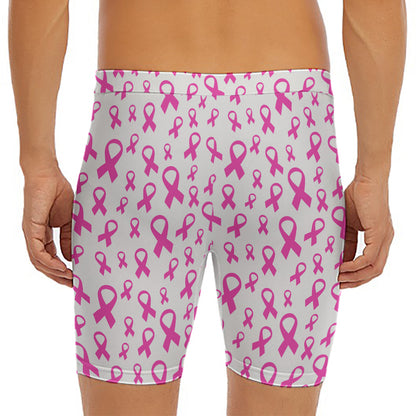 Little Breast Cancer Ribbon Print Men's Long Boxer Briefs