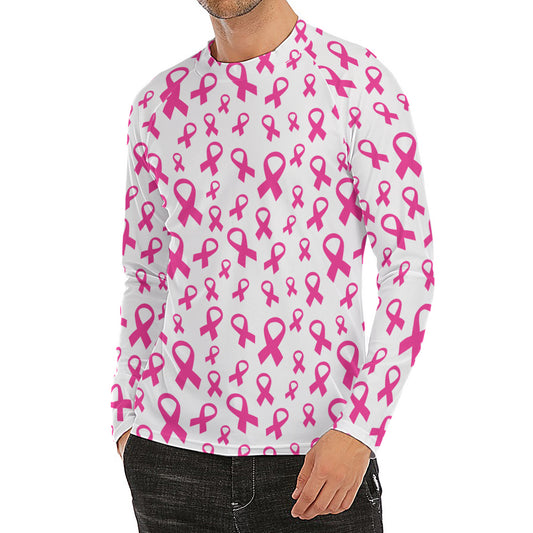 Little Breast Cancer Ribbon Print Men's Long Sleeve Rash Guard