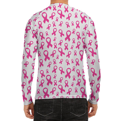Little Breast Cancer Ribbon Print Men's Long Sleeve Rash Guard