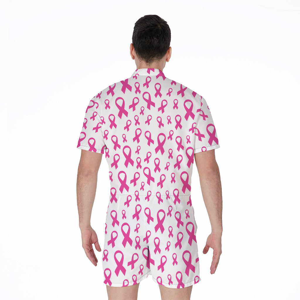 Little Breast Cancer Ribbon Print Men's Rompers