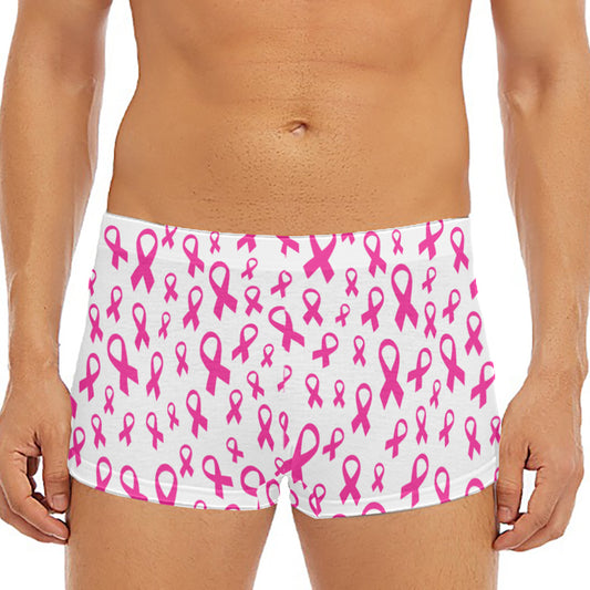 Little Breast Cancer Ribbon Print Men's Short Boxer Briefs