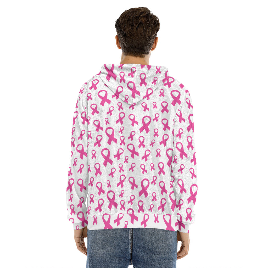 Little Breast Cancer Ribbon Print Men's Velvet Pullover Hoodie