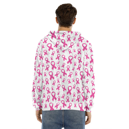 Little Breast Cancer Ribbon Print Men's Velvet Pullover Hoodie