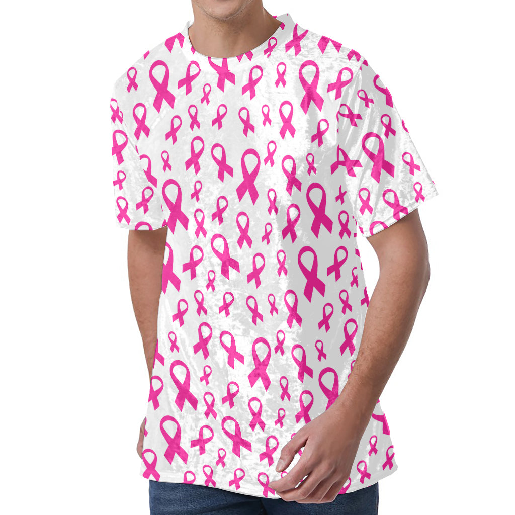 Little Breast Cancer Ribbon Print Men's Velvet T-Shirt
