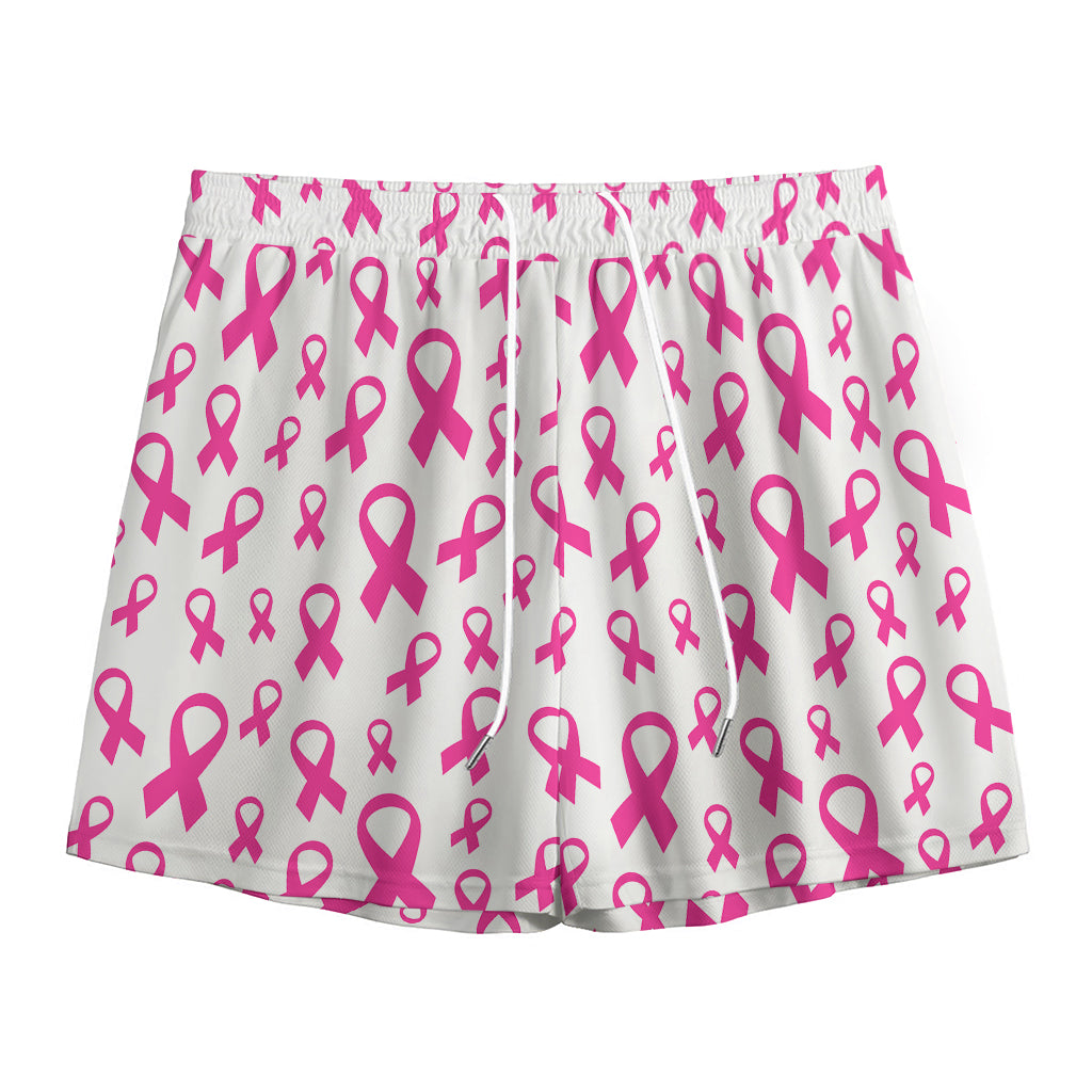 Little Breast Cancer Ribbon Print Mesh Shorts