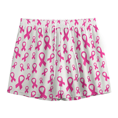 Little Breast Cancer Ribbon Print Mesh Shorts