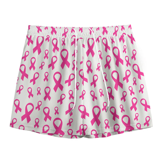 Little Breast Cancer Ribbon Print Mesh Shorts