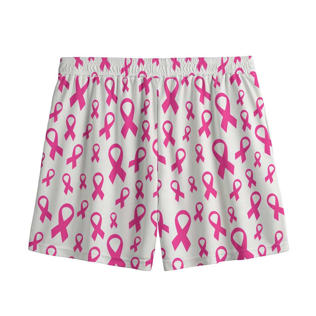 Little Breast Cancer Ribbon Print Mesh Shorts