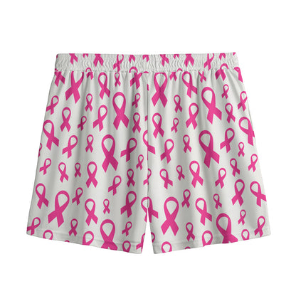 Little Breast Cancer Ribbon Print Mesh Shorts