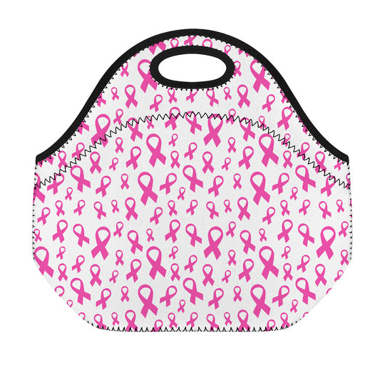 Little Breast Cancer Ribbon Print Neoprene Lunch Bag