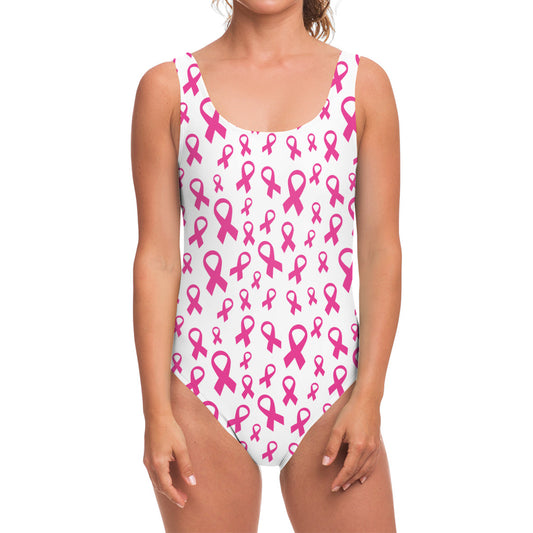 Little Breast Cancer Ribbon Print One Piece Swimsuit