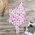 Little Breast Cancer Ribbon Print One Shoulder Bodysuit