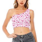 Little Breast Cancer Ribbon Print One Shoulder Crop Top