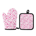 Little Breast Cancer Ribbon Print Oven Mitt And Pot Holder Set