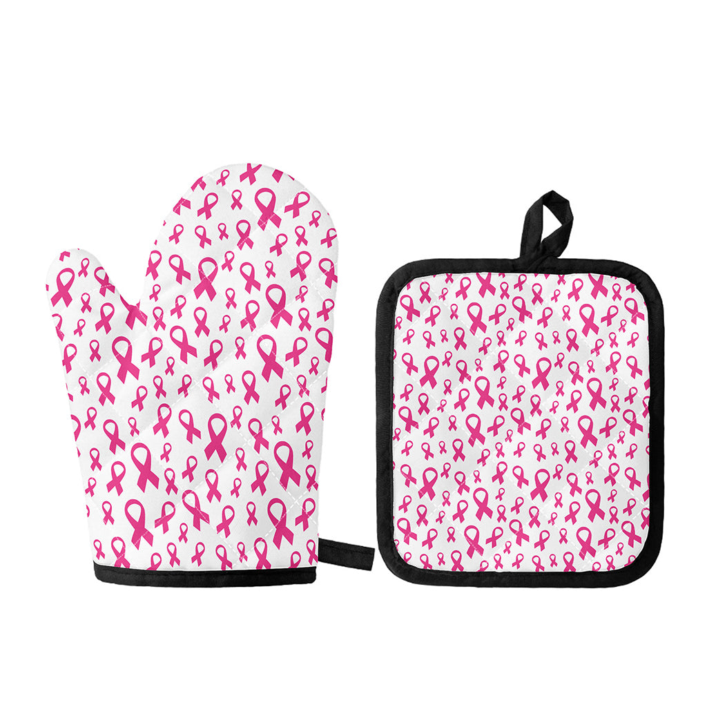 Little Breast Cancer Ribbon Print Oven Mitt And Pot Holder Set