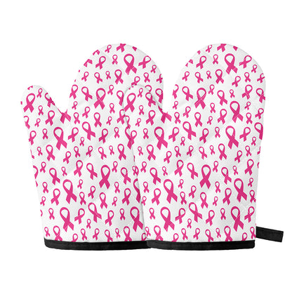 Little Breast Cancer Ribbon Print Oven Mitts