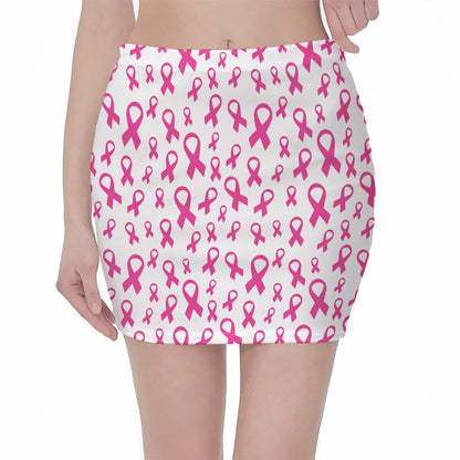 Little Breast Cancer Ribbon Print Pencil Mini Skirt