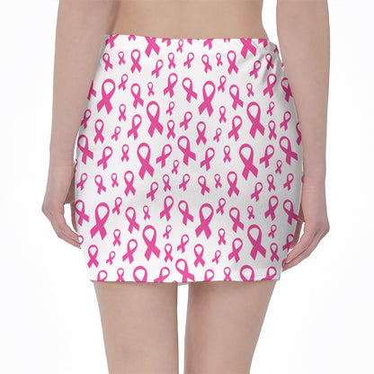 Little Breast Cancer Ribbon Print Pencil Mini Skirt